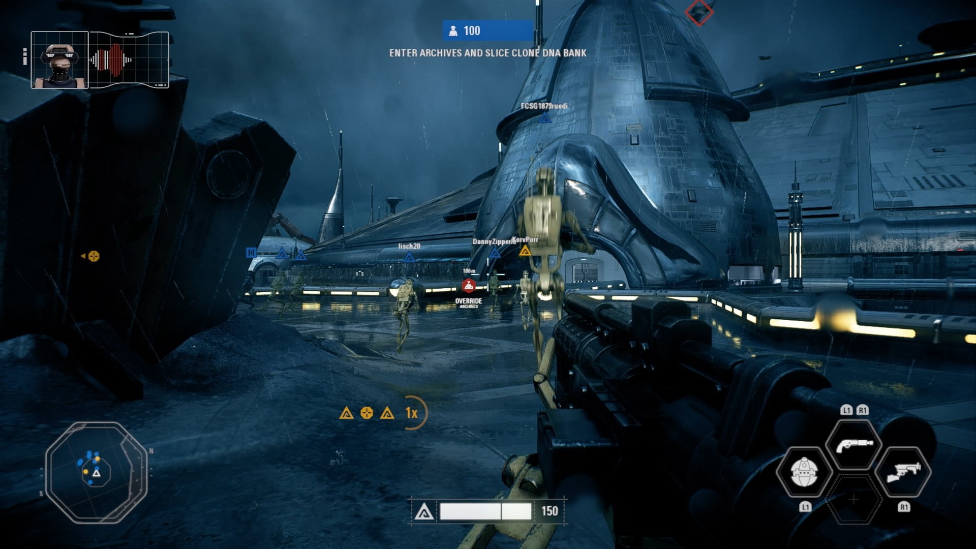An ewok hunting a trooper in Battlefront II's Ewok Hunt mode.