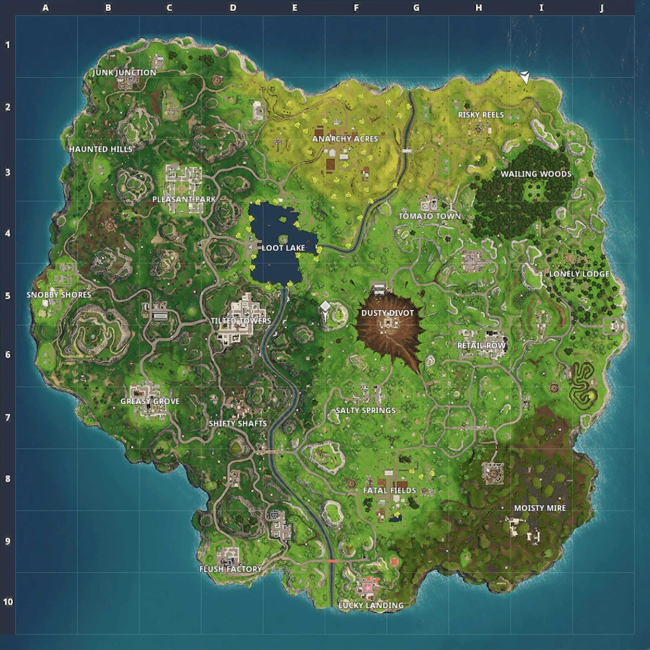 Fortnite's Season Four Map, updated with new zones