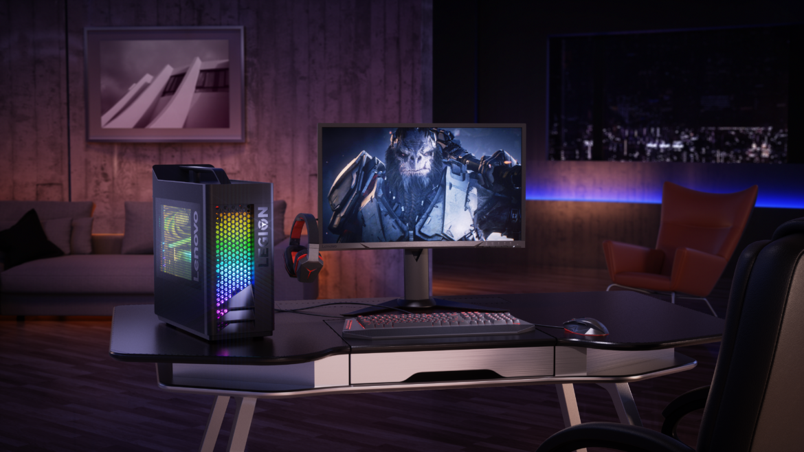 Lenovo Legion T730 on a desktop with lights