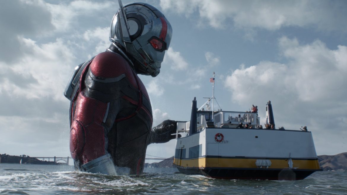 Antman enlarging himself in ocean from Ant-Man and The Wasp