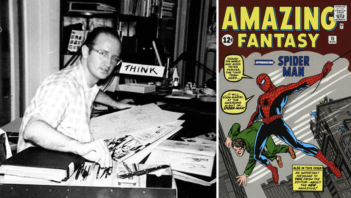 steve ditko next to amazing fantasy comic